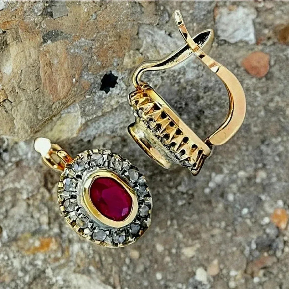 Ruby Red And Cubic Zirconia Chic Classic Events Holiday Party Gift Earrings - Picture 4 of 8